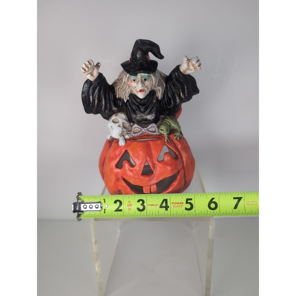 Vintage Halloween Wicked Witch Pumpkin JOL  Candle Votive Holder Lizard Skull 7" - Picture 13 of 14